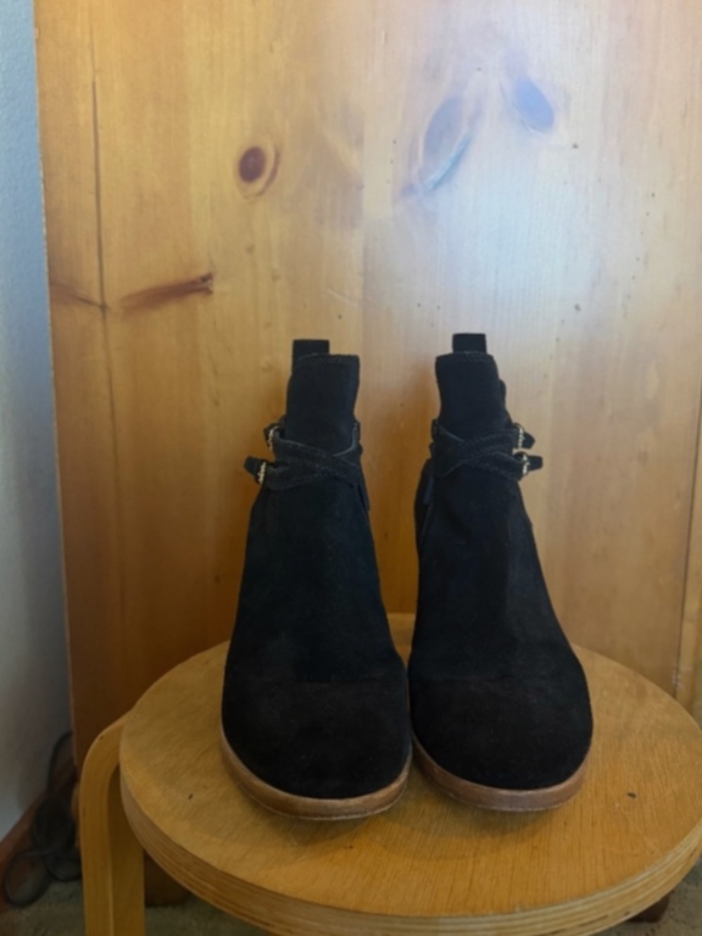 Cole Haan Grand OS Black Suede Double Buckle Ankle Booties 7.5B